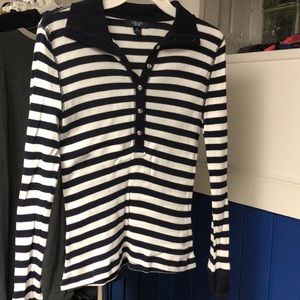 White and blue striped shirt